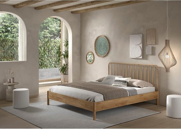 Bračni krevet od punog hrasta bez podnice 180x200 cm u prirodnoj boji Olive Spindle – Vipack