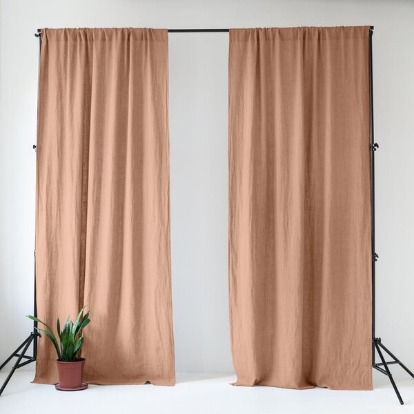 Ružičasta/smeđa lanena zavjesa 140x250 cm Cafe Creme – Linen Tales