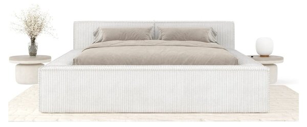 Krem tapecirani bračni krevet s prostorom za odlaganje s podnicom 160x200 cm Voliera – Maison de Rêve