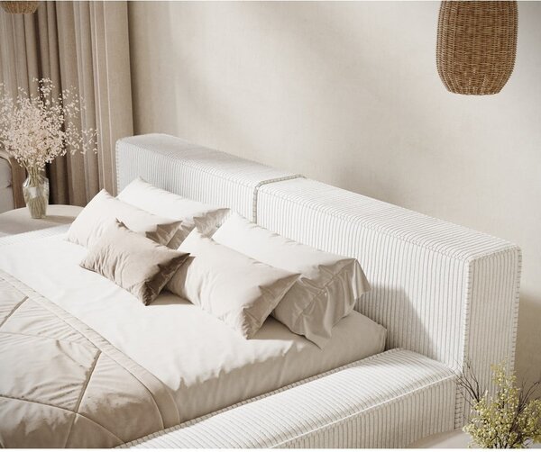 Krem tapecirani bračni krevet s prostorom za odlaganje s podnicom 160x200 cm Voliera – Maison de Rêve