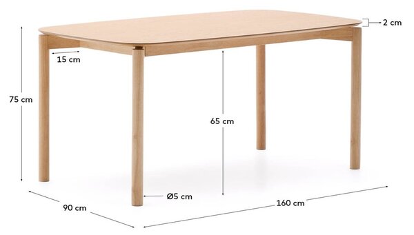 Blagovaonski stol u dekoru jasena 90x160 cm Indara – Kave Home