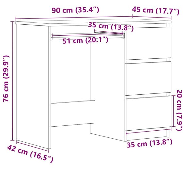 Radni stol bijeli 90 x 45 x 76 cm konstruirano drvo - Bijela Bijela