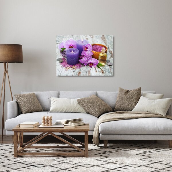 Staklena slika orhideja i svijeća (70x50 cm)