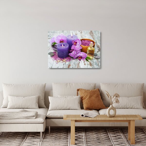 Staklena slika orhideja i svijeća (70x50 cm)