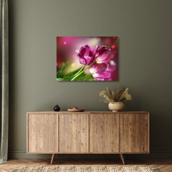 Staklena slika ružičastih tulipana (70x50 cm)