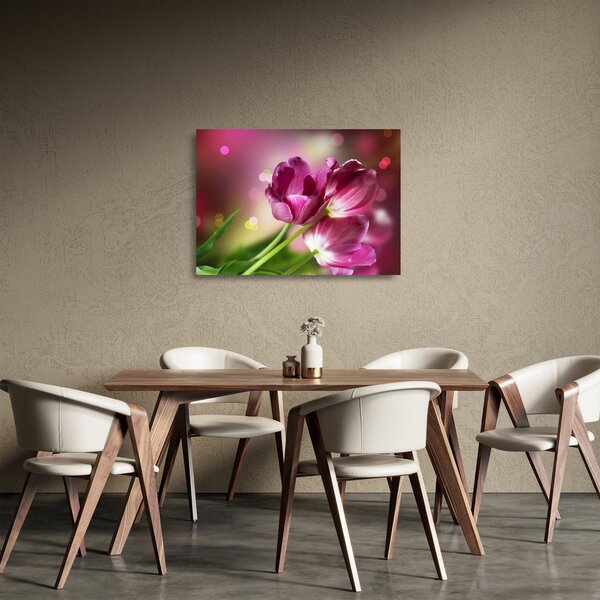 Staklena slika ružičastih tulipana (70x50 cm)
