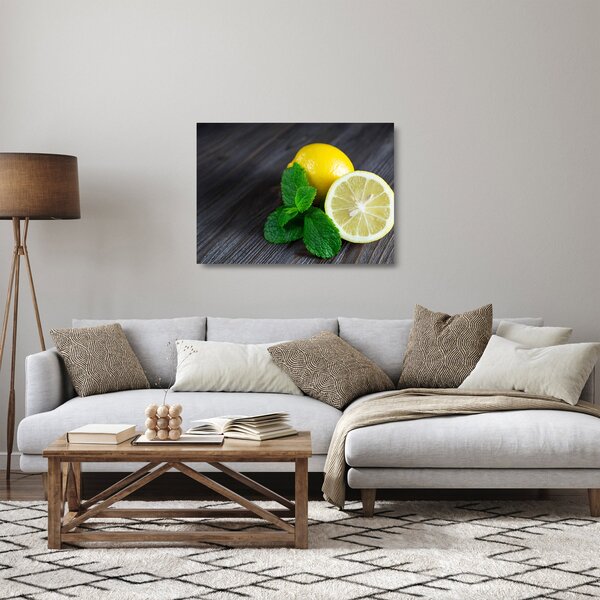Staklena slika limuna i mente na stolu (70x50 cm)