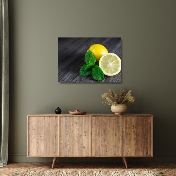 Staklena slika limuna i mente na stolu (70x50 cm)