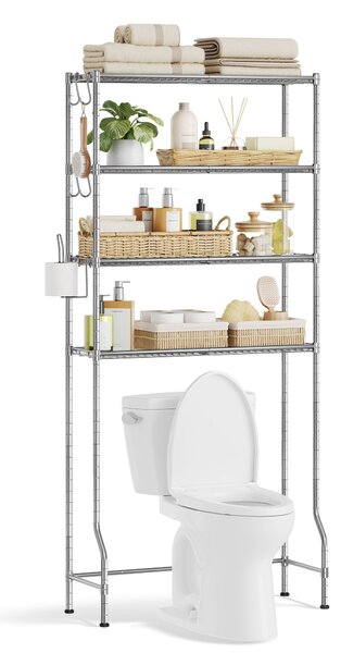 Polica s 4 nivoa za spremanje iznad WC-a, 30 x 83 x 176 cm, srebrno-siva | SONGMICS