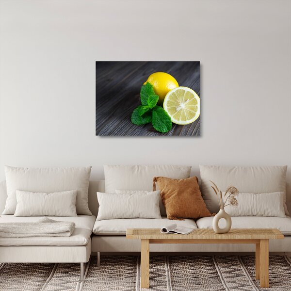 Staklena slika limuna i mente na stolu (70x50 cm)