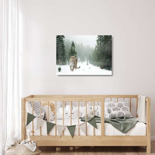 Staklena slika leoparda u snijegu (70x50 cm)