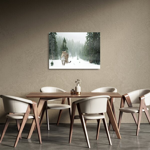 Staklena slika leoparda u snijegu (70x50 cm)
