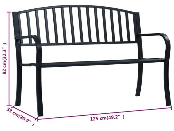 Vrtna klupa 125 cm crna čelična - Crna 1 1 Crna