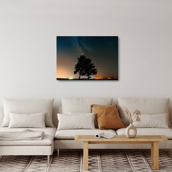 Staklena slika noćnog neba s drvećem (70x50 cm)