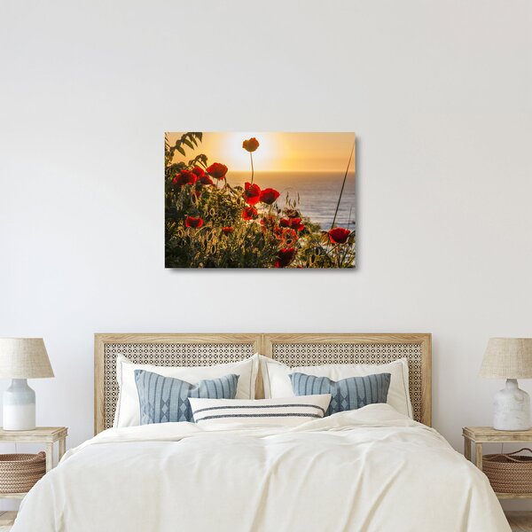 Staklena slika zalaska sunca s makovima (70x50 cm)