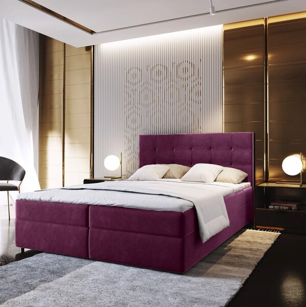 Tapecirani boxspring krevet GLORIEN 140x200 cm purpurna Madrac: Bonell opružni madrac