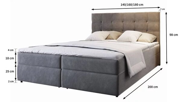 Tapecirani boxspring krevet GLORIEN 140x200 cm purpurna Madrac: Bonell opružni madrac