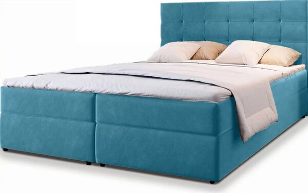 Tapecirani boxspring krevet GLORIEN VELVET 140x200 cm plava Madrac: Bonell opružni madrac