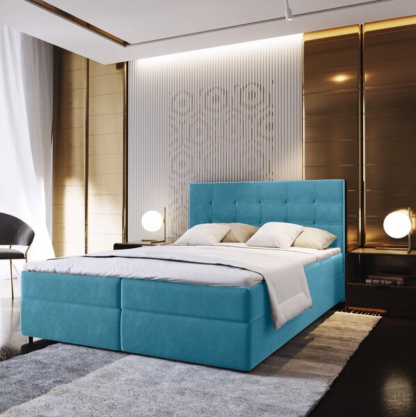 Tapecirani boxspring krevet GLORIEN VELVET 140x200 cm plava Madrac: Bonell opružni madrac