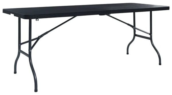 Sklopivi vrtni stol crni 180 x 75 x 72 cm HDPE imitacija ratana