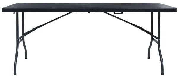 Sklopivi vrtni stol crni 180 x 75 x 72 cm HDPE imitacija ratana