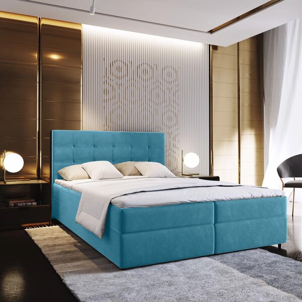 Tapecirani boxspring krevet GLORIEN VELVET 140x200 cm plava Madrac: Bonell opružni madrac