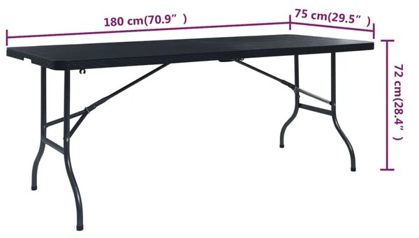 Sklopivi vrtni stol crni 180 x 75 x 72 cm HDPE imitacija ratana