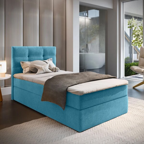 Tapecirani boxspring krevet GLORIEN VELVET 90x200 cm plava Madrac: Bonell opružni madrac