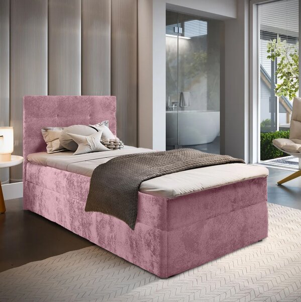Tapecirani krevet boxspring GLORIEN VELVET 90x200 cm ružičasti Madrac: Bonell opružni madrac