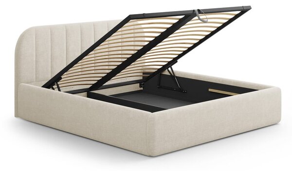 Krem tapecirani bračni krevet s prostorom za odlaganje s podnicom 160x200 cm Juno – Windsor & Co Sofas