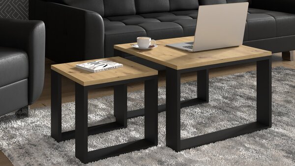 Set stolića za kavu Nulakka (hrast artisan + crna)