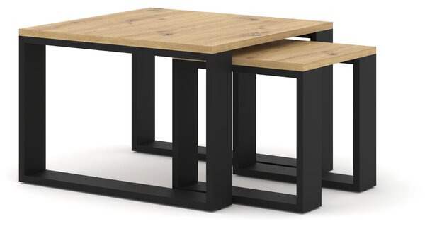 Set stolića za kavu Nulakka (hrast artisan + crna)