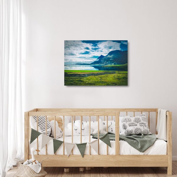 Staklena slika jezera s planinama (70x50 cm)
