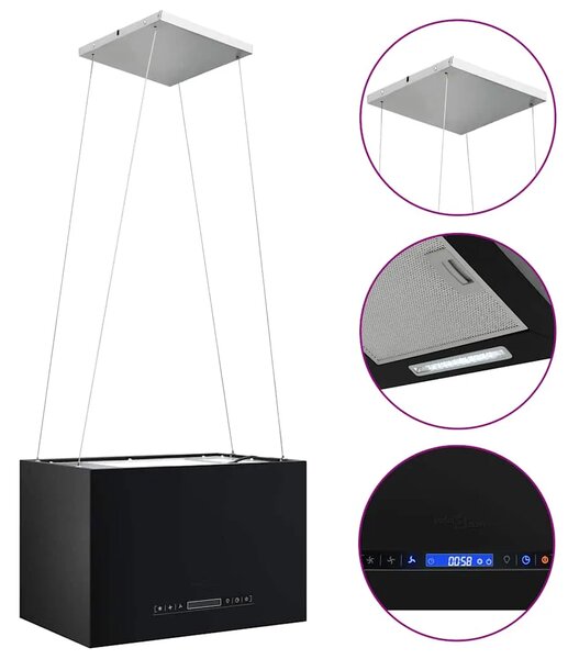 Viseća otočna napa sa senzorom na dodir LCD 55 cm čelična - Crna 55 cm Crna 55 cm