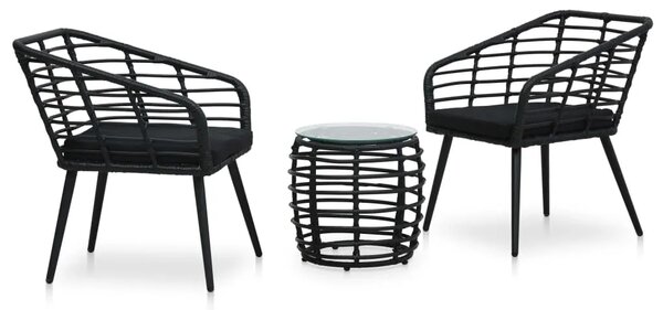 3-dijelni bistro set od poliratana crni - Crna 3 Crna