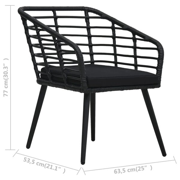 3-dijelni bistro set od poliratana crni - Crna 3 Crna