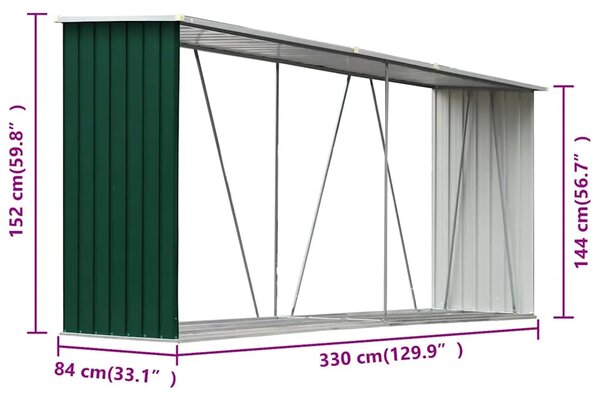 Spremište za drva - Vrtna ostava za drva od pocinčanog čelika 330x84x152 cm zelena - Zelena Zelena