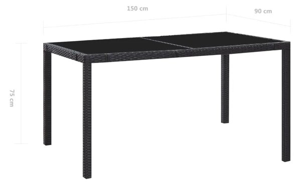 Vrtna garnitura - 7-dijelni vrtni blagovaonski set od poliratana crni - Dužina stola 150 cm 6 Dužina stola 150 cm 6