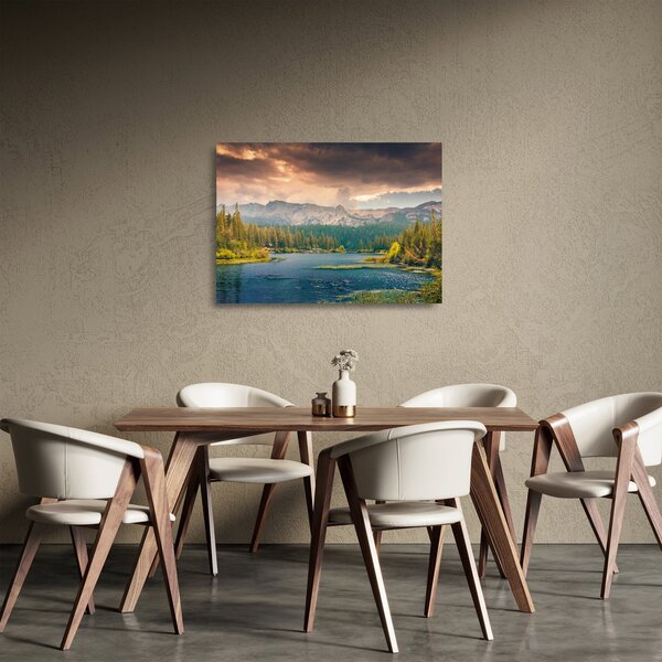 Staklena slika planinske rijeke i planina (70x50 cm)