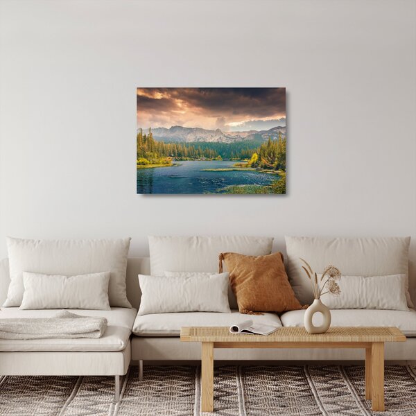 Staklena slika planinske rijeke i planina (70x50 cm)