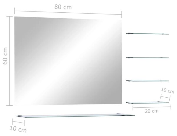 Zidno ogledalo s 5 polica srebrno 80 x 60 cm - 80 x 60 cm (5 polica) 1 80 x 60 cm (5 polica)