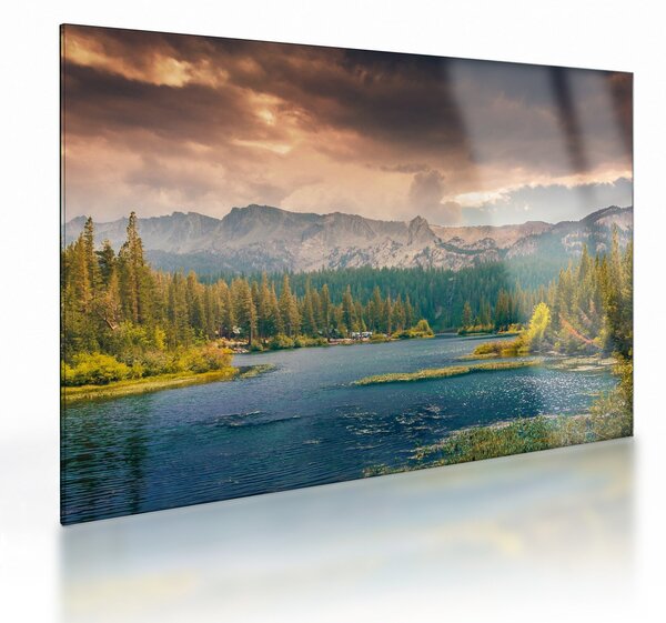 Staklena slika planinske rijeke i planina (70x50 cm)