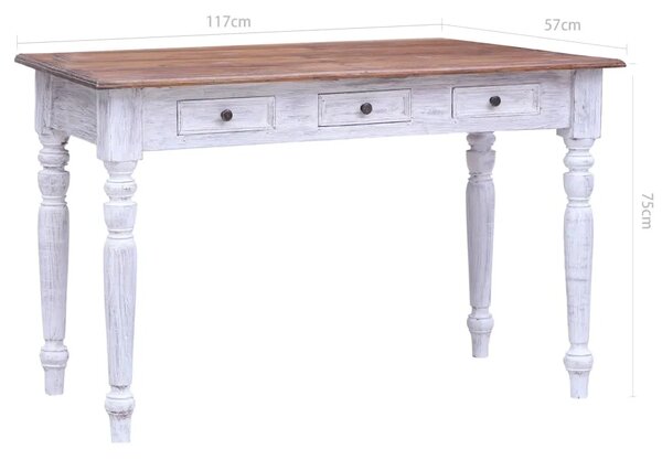Radni stol s ladicama bijeli 117 x 57 x 75 cm masivni mahagonij - bijela i svijetlo drvo bijela i svijetlo drvo