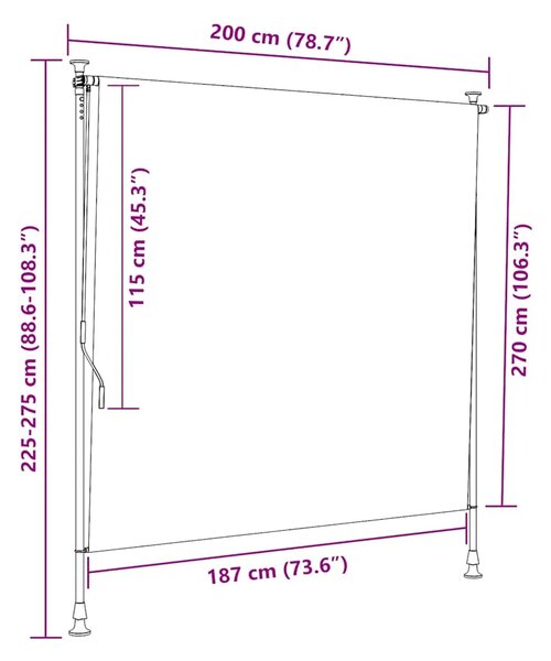 Vanjska roleta 200 x 270 cm krem - Krema 200 x 270 cm 1 Podesiva visina (225 – 275 cm)
