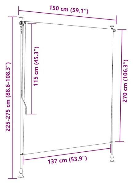Vanjska roleta 150 x 270 cm antracit - Antracit 150 x 270 cm 1 Podesiva visina (225 – 275 cm)