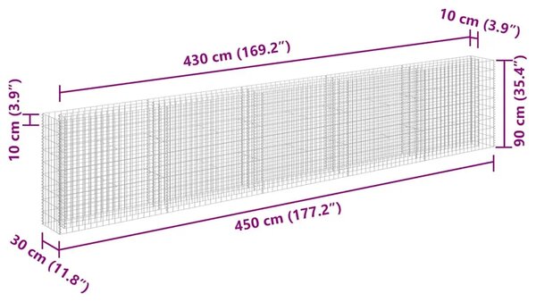 Gabionska sadilica od pocinčanog čelika 450 x 30 x 90 cm - 450 x 30 x 90 cm 1 450 x 30 x 90 cm
