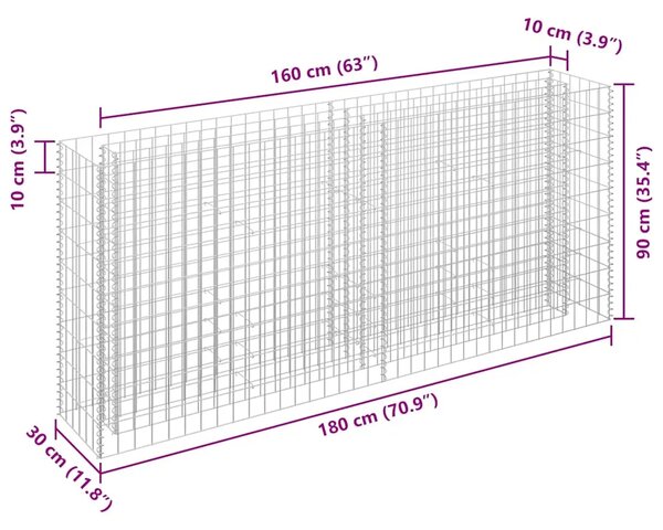 Gabionska sadilica od pocinčanog čelika 180 x 30 x 90 cm - 180 x 30 x 90 cm 1 180 x 30 x 90 cm