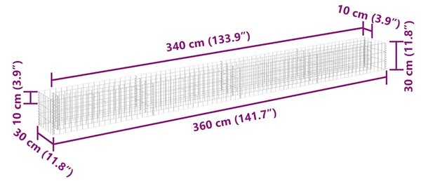 Gabionska sadilica od pocinčanog čelika 360 x 30 x 30 cm - 360 x 30 x 30 cm 1 360 x 30 x 30 cm