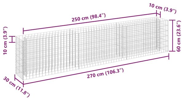 Gabionska sadilica od pocinčanog čelika 270 x 30 x 60 cm - 270 x 30 x 60 cm 1 270 x 30 x 60 cm