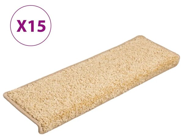 Prostirke za stepenice 15 kom 65x21x4 cm krem pravokutni rub - Krema 65 x 21 x 4 cm 15 Krema